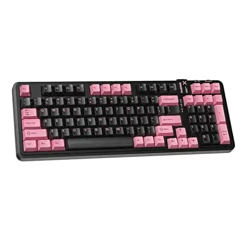 AUSDOM 98Pro Wireless Mechanical Keyboard, Tri-Mode BT/2.4GHz/USB-C Hot Swappable Custom Gaming Keyboard with Backlit, Gasket Structure, Linear Switches for Windows/Mac/PC (Black&Pink 97keys) - 1