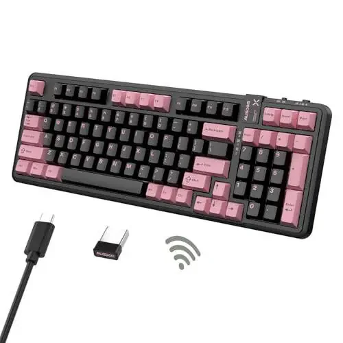 AUSDOM 98Pro Silent Wireless Mechanical Keyboard, Tri-Mode BT/2.4G/USB-C Hot Swappable Custom Quiet Keyboard with Backlit, Gasket Structure, PBT Keycaps,Pre-lubed Tactile Switches(Black & Pink-Silent) - 14