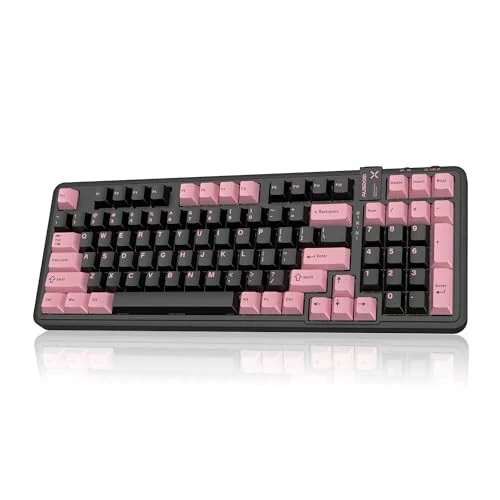 AUSDOM 98Pro Silent Wireless Mechanical Keyboard, Tri-Mode BT/2.4G/USB-C Hot Swappable Custom Quiet Keyboard with Backlit, Gasket Structure, PBT Keycaps,Pre-lubed Tactile Switches(Black & Pink-Silent) - AUSDOM