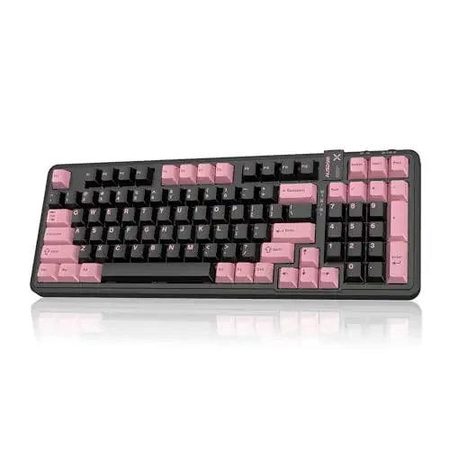 AUSDOM 98Pro Silent Wireless Mechanical Keyboard, Tri-Mode BT/2.4G/USB-C Hot Swappable Custom Quiet Keyboard with Backlit, Gasket Structure, PBT Keycaps,Pre-lubed Tactile Switches(Black & Pink-Silent) - 1