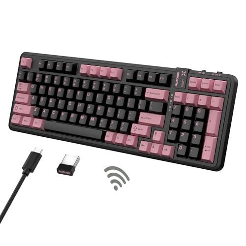 AUSDOM 98Pro Silent Wireless Mechanical Keyboard, Tri-Mode BT/2.4G/USB-C Hot Swappable Custom Quiet Keyboard with Backlit, Gasket Structure, PBT Keycaps,Pre-lubed Tactile Switches(Black & Pink-Silent) - 6