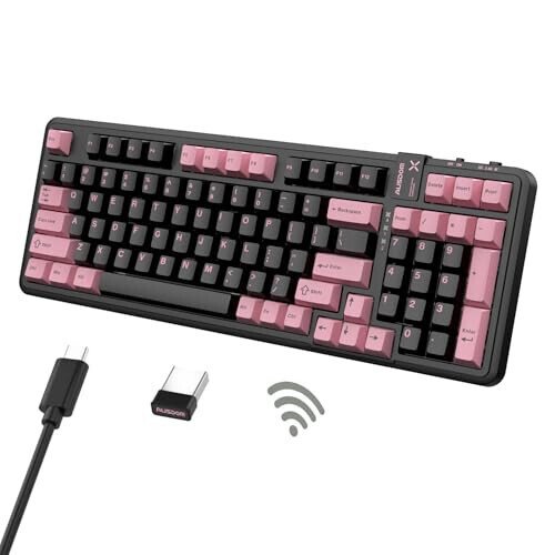 AUSDOM 98Pro Silent Wireless Mechanical Keyboard, Tri-Mode BT/2.4G/USB-C Hot Swappable Custom Quiet Keyboard with Backlit, Gasket Structure, PBT Keycaps,Pre-lubed Tactile Switches(Black & Pink-Silent) - 14