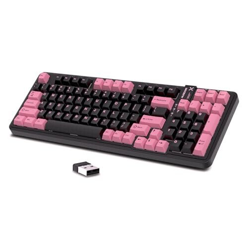 AUSDOM 98Pro Silent Wireless Mechanical Keyboard, Tri-Mode BT/2.4G/USB-C Hot Swappable Custom Quiet Keyboard with Backlit, Gasket Structure, PBT Keycaps,Pre-lubed Tactile Switches(Black & Pink-Silent) - 8