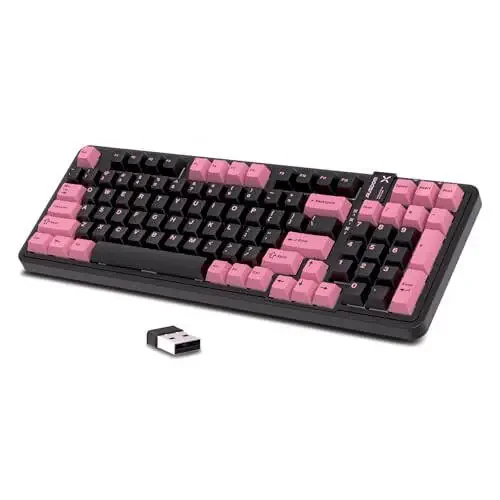AUSDOM 98Pro Silent Wireless Mechanical Keyboard, Tri-Mode BT/2.4G/USB-C Hot Swappable Custom Quiet Keyboard with Backlit, Gasket Structure, PBT Keycaps,Pre-lubed Tactile Switches(Black & Pink-Silent) - 8