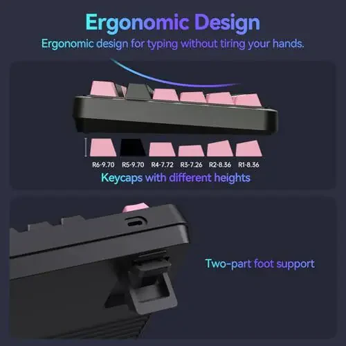 AUSDOM 98Pro Silent Wireless Mechanical Keyboard, Tri-Mode BT/2.4G/USB-C Hot Swappable Custom Quiet Keyboard with Backlit, Gasket Structure, PBT Keycaps,Pre-lubed Tactile Switches(Black & Pink-Silent) - 13