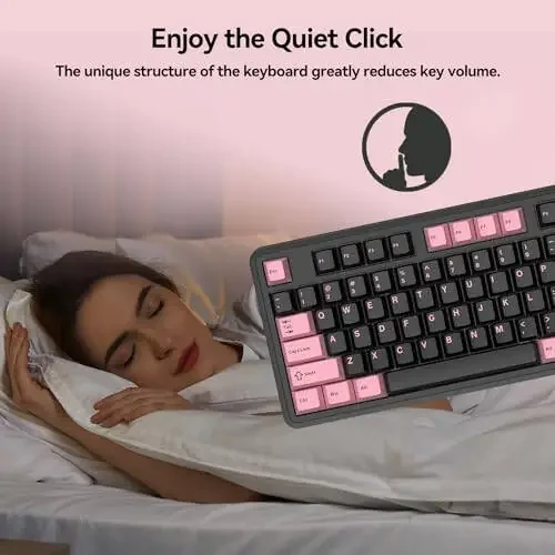 AUSDOM 98Pro Silent Wireless Mechanical Keyboard, Tri-Mode BT/2.4G/USB-C Hot Swappable Custom Quiet Keyboard with Backlit, Gasket Structure, PBT Keycaps,Pre-lubed Tactile Switches(Black & Pink-Silent) - 5