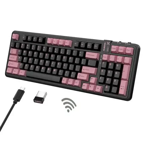 AUSDOM 98Pro Silent Wireless Mechanical Keyboard, Tri-Mode BT/2.4G/USB-C Hot Swappable Custom Quiet Keyboard with Backlit, Gasket Structure, PBT Keycaps,Pre-lubed Tactile Switches(Black & Pink-Silent) - 6