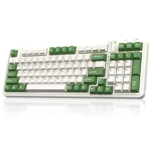 AUSDOM 98Pro Silent Mechanical Keyboard, Wireless Hot Swappable Gaming Keyboard with Backlit,Gasket Structure,Pre-lubed Tactile Switches,2.4GHz/Type-C/Bluetooth Custom Keyboards (Green & White-Silent) - 1