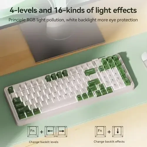 AUSDOM 98Pro Silent Mechanical Keyboard, Wireless Hot Swappable Gaming Keyboard with Backlit,Gasket Structure,Pre-lubed Tactile Switches,2.4GHz/Type-C/Bluetooth Custom Keyboards (Green & White-Silent) - 4