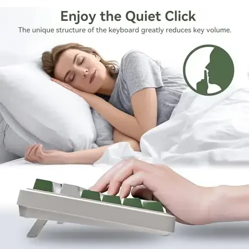 AUSDOM 98Pro Silent mexanik klaviatura, simsiz issiq almashtiriladigan oʻyin klaviaturasi, orqa yoritgichli, Gasket tuzilishi, oldindan moylangan taktil kalitlar, 2,4 GHz/Type-C/Bluetooth maxsus klaviaturalari (Yashil & Oq-Silent) - 6