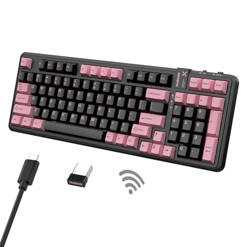 AUSDOM 98Pro Silent Wireless Mechanical Keyboard, Tri-Mode Bluetooth/2.4GHz/Type-C Hot Swappable Custom Keyboard with Backlit, Gasket Structure, Pre-lubed Tactile Switches (Black & Pink - Silent) - 14