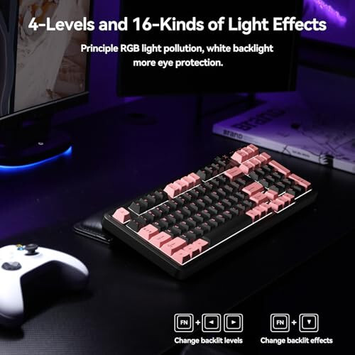 AUSDOM 98Pro Silent Wireless Mechanical Keyboard, Tri-Mode Bluetooth/2.4GHz/Type-C Hot Swappable Custom Keyboard with Backlit, Gasket Structure, Pre-lubed Tactile Switches (Black & Pink - Silent) - 4