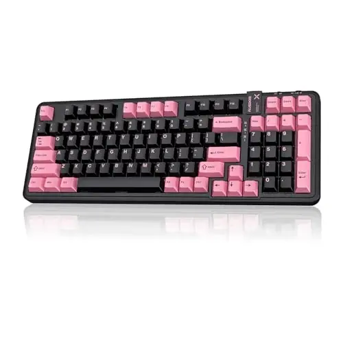 AUSDOM 98Pro Silent Wireless Mechanical Keyboard, Tri-Mode Bluetooth/2.4GHz/Type-C Hot Swappable Custom Keyboard with Backlit, Gasket Structure, Pre-lubed Tactile Switches (Black & Pink - Silent) - 1