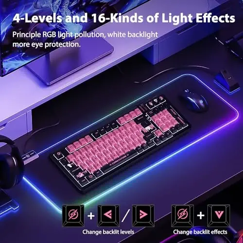 AUSDOM 98Pro simsiz mexanik klaviatura, Tri-Mode Bluetooth/2.4GHz/USB-C Gasket issiq almashtiriladigan maxsus o'yin klaviaturasi yoritgichli, PBT kalpaklar, chiziqli kalitlar, Windows/Mac/PC uchun (Manga Girl mavzusi) - 3