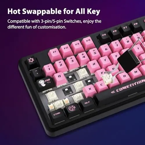 AUSDOM 98Pro Wireless Mechanical Keyboard, Tri-Mode Bluetooth/2.4GHz/USB-C Gasket Hot Swappable Custom Gaming Keyboard with Backlit, PBT Keycaps, Linear Switches, for Windows/Mac/PC (Manga Girl Theme) - 5