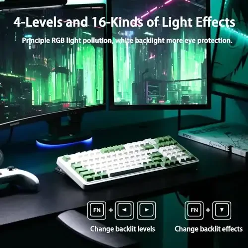 AUSDOM 98Pro Wireless Mechanical Keyboard, Tri-Mode BT/2.4GHz/USB-C Hot Swappable Custom Gaming Keyboard with Backlit, Gasket Structure, Linear Switches for Windows/Mac/PC (Green&White 97keys) - 4