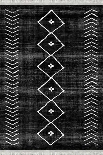 Authentic Eco Punto Non-Slip Base Washable Antibacterial Digital Printing Carpet Runner - BLACK - 3