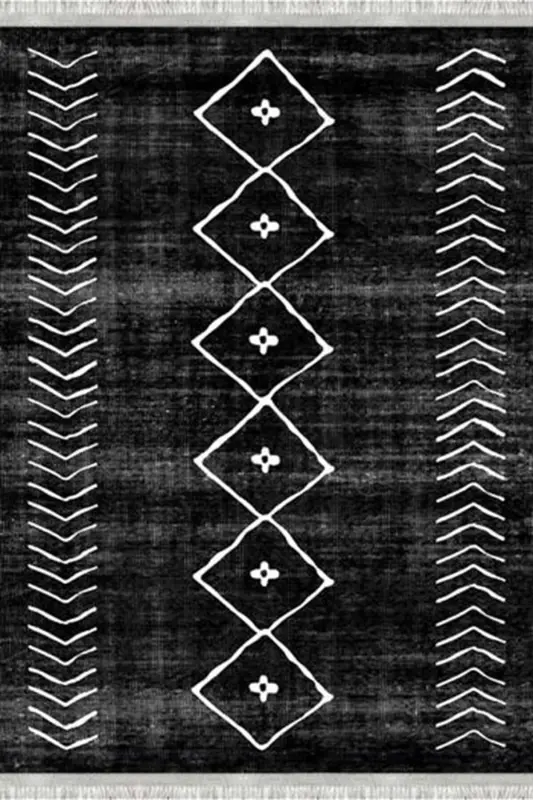 Authentic Eco Punto Non-Slip Base Washable Antibacterial Digital Printing Carpet Runner - BLACK - 3