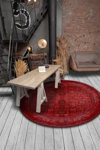 Authentic Eco Punto Non-Slip Washable Antibacterial Digital Print Authentic Round Carpet-RED - 1