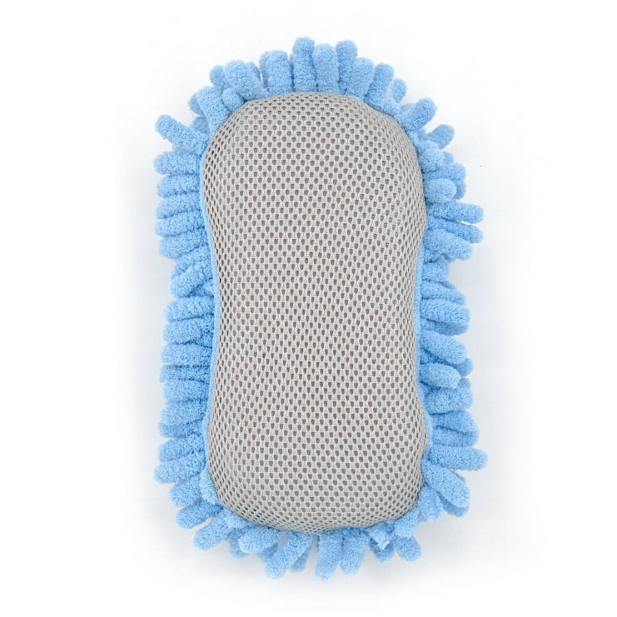 Auto Drive Car Wash Microfiber Sponge, Chenille Pile & Scrubber Back, Blue, 1 piece - 3
