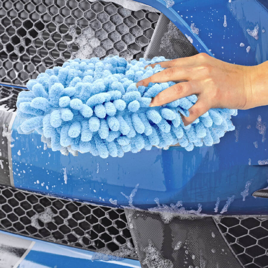 Auto Drive Car Wash Microfiber Sponge, Chenille Pile & Scrubber Back, Blue, 1 piece - 7