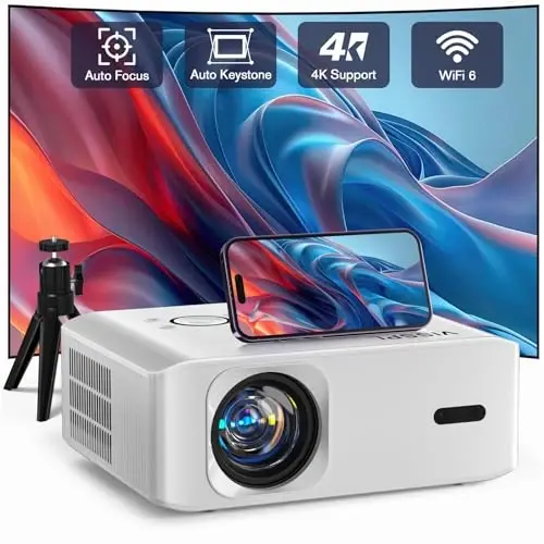 [Auto Foucs] Wi-Fi va Bluetooth bilan Smart Proyektor, VISSPL 4K Video Proyektor, Avto Keystone, Uy Kino Teatri Android/iOS/Windows/TV Stick/HDMI/USB bilan mos keladi 