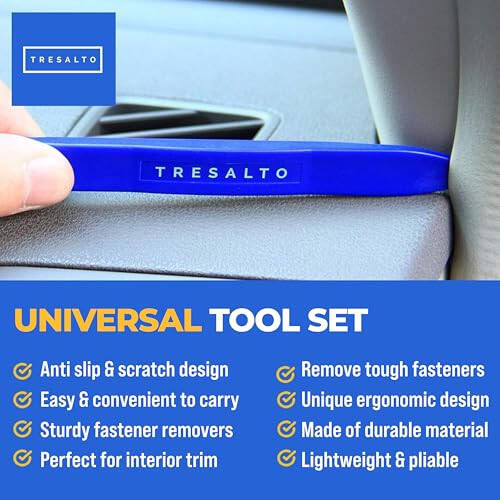 Auto Trim Removal Tool Kit - 5pcs (No Scratch Plastic Pry Kit), Door Panel Removal Tool, Car Clips, Push Rivets, Molding, Dashboards, Interior Trim Tools, Blue, Plastic Pry Tool Kit Auto - 4