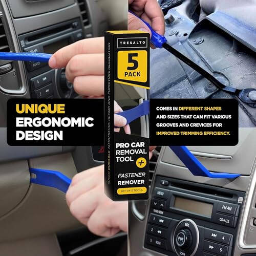 Auto Trim Removal Tool Kit - 5pcs (No Scratch Plastic Pry Kit), Door Panel Removal Tool, Car Clips, Push Rivets, Molding, Dashboards, Interior Trim Tools, Blue, Plastic Pry Tool Kit Auto - 5