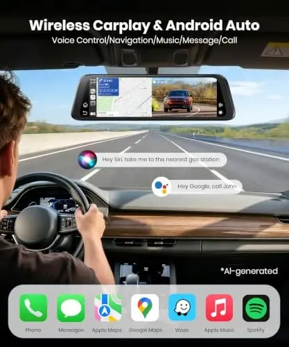 AUTO-VOX Двойная 2K OEM камера заднего вида в зеркале заднего вида с Carplay | Улучшенный сенсорный экран 9,36 дюйма без бликов, голосовое управление, автояркость, супер четкое ночное видение для легковых автомобилей, внедорожников, грузовиков-V6 - 1
