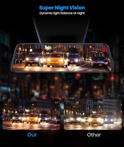 AUTO-VOX T9PRO OEM Orqa Ko'rinish Ko'zgu Kamerasi Ajratiladigan Old Lens bilan, 9.35'' To'liq Laminatlangan Sensorli Ekran Ko'zgu Dash Cam Old va Orqa Glaresiz, Super Kechasi Ko'rish Zaxira Kamerasi Avtomobil/Yuk mashinasi uchun - 4