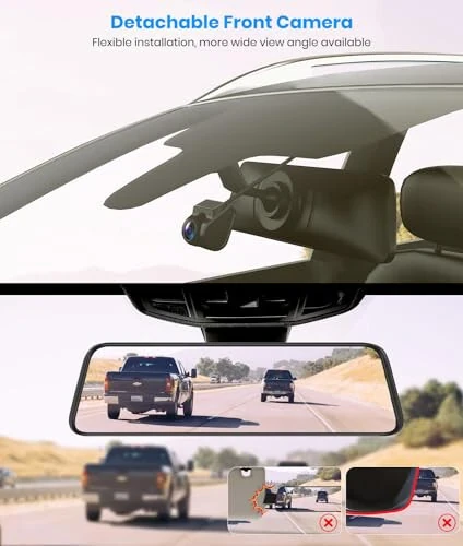 AUTO-VOX T9PRO OEM Orqa Ko'rinish Ko'zgu Kamerasi Ajratiladigan Old Lens bilan, 9.35'' To'liq Laminatlangan Sensorli Ekran Ko'zgu Dash Cam Old va Orqa Glaresiz, Super Kechasi Ko'rish Zaxira Kamerasi Avtomobil/Yuk mashinasi uchun - 5