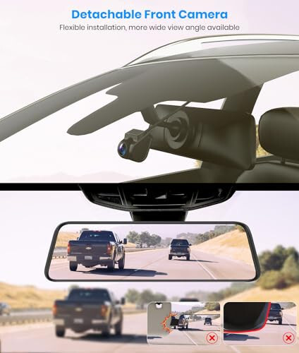 AUTO-VOX T9PRO OEM Orqa Ko'rinish Ko'zgu Kamerasi Ajratiladigan Old Lens bilan, 9.35'' To'liq Laminatlangan Sensorli Ekran Ko'zgu Dash Cam Old va Orqa Glaresiz, Super Kechasi Ko'rish Zaxira Kamerasi Avtomobil/Yuk mashinasi uchun - 5