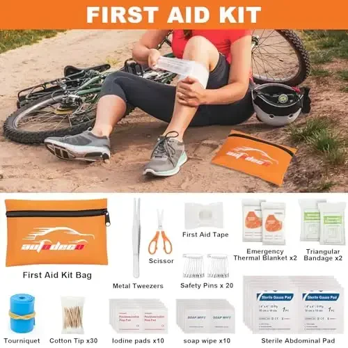 AUTODECO 131 Pieces Car Emergency Safety Kit Bag with Air Compressor Jumper Cable Tire Pressure Gauge Roadside Emergency Car Kit for Vehicles - 3