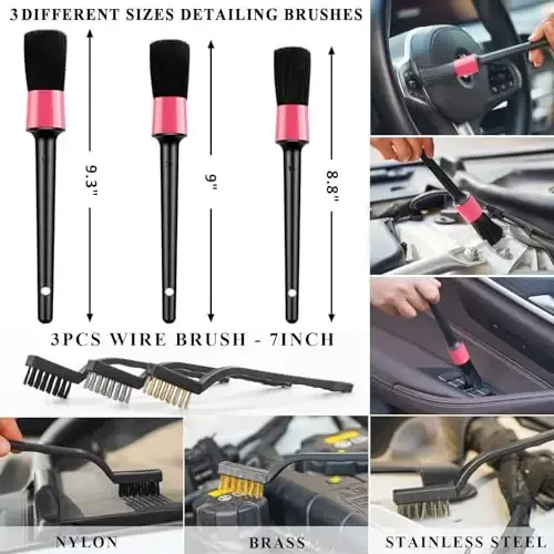 AUTODECO 20Pcs Car Cleaning Wash Kit Interior Detailing Cleaner Kit with High Power Handheld Vacuum, Brush Set, Windshield Tool, Duster, Towels, Complete Car Care Tools, Pink - 5