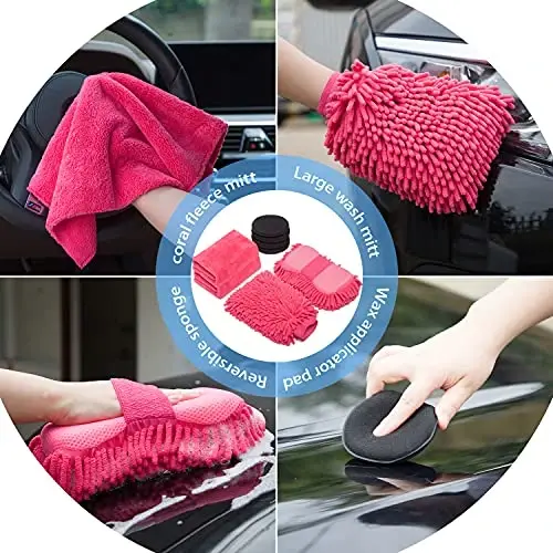 AUTODECO 22 dona Avtomobil yuvish tozalash vositalari to'plami Avtomobilni detallantirish to'plami Canvas sumkasi pushti buklanadigan chelak Yuvish qo'lqopi gubka sochiqlar Shina cho'tkasi Oyna qirg'ichi Duster to'liq ichki Avtomobilga parvarish qilish to'plami - 4