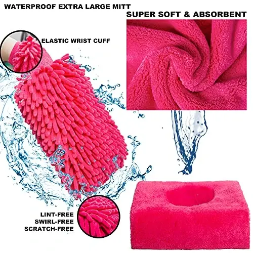 AUTODECO 22Pcs Car Wash Cleaning Tools Kit Car Detailing Set with Canvas Bag Pink Collapsible Bucket Wash Mitt Sponge Towels Tire Brush Window Scraper Duster Complete Interior Car Care Kit - 3