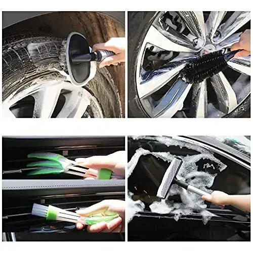 AUTODECO 22Pcs Car Wash Cleaning Tools Kit Car Detailing Set with Canvas Bag Purple Collapsible Bucket Wash Mitt Sponge Towels Tire Brush Window Scraper Duster Complete Interior Car Care Kit - 5