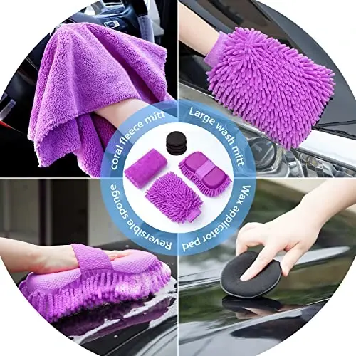 AUTODECO 22Pcs Avtomobil Yuvish Tozalash Vositalari To'plami Avtomobilni Detallashtirish To'plami Canvas Sumka Binafsha Bukiladigan Chelak Yuvish Qo'lqopi G'ubka Sochiqlar Shinalar Cho'tkasi Oyna Qirg'ichi Duster To'liq Ichki Avtomobilga G'amxo'rlik To'plami - 4