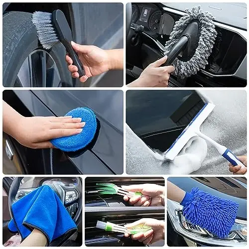 AUTODECO 27Pcs Avtomobilni detallash cho'tkasi to'plami, Avtomobilni detallash to'plami, Avtomobilni detallash burg'usi cho'tkasi to'plami, Avtomobilni detallash cho'tkalari, Ichki, tashqi, g'ildiraklar uchun avtomobil yuvish tozalash vositalari to'plami, Moviy - 6