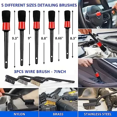 AUTODECO 27Pcs Avtomobilni detallash cho'tkasi to'plami, Avtomobilni detallash to'plami, Avtomobilni detallash burg'usi cho'tkasi to'plami, Avtomobilni detallash cho'tkalari, Ichki, tashqi, g'ildiraklar uchun avtomobil yuvish tozalash vositalari to'plami, Moviy - 5