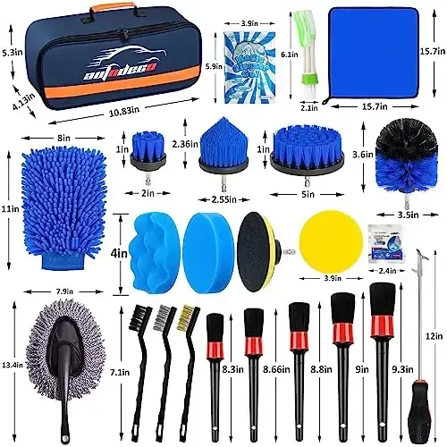 AUTODECO 30Pcs Car Detailing Brush Set, Car Detailing Kit, Auto Detailing Drill Brush Set, Car Detailing Brushes, Car Wash Cleaning Tools Kit for Interior, Exterior, Wheels, Blue - 7