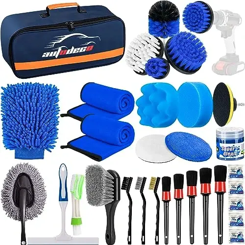 AUTODECO 31Pcs Car Detailing Brush Set, Car Detailing Kit, Auto Detailing Drill Brush Set, Car Detailing Brushes, Car Wash Cleaning Tools Kit for Interior, Exterior, Wheels, Blue 