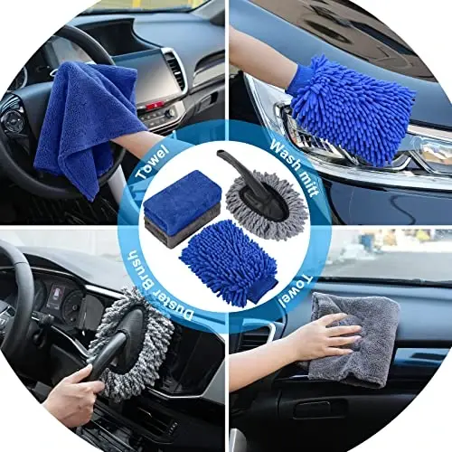 AUTODECO 35Pcs Car Wash Detailing Kit Cleaning Kits with Foam Gun Sprayer Collapsible Bucket Brush Large Wash Mitt Towels Complete Interior Exterior Car Washing Supply Set Blue - 2