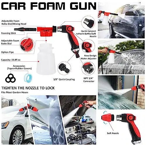 AUTODECO 38Pcs Car Wash Detailing Kit Cleaning Kits with Foam Gun Sprayer Collapsible Bucket Drill Brush Large Wash Mitt Towels Complete Interior Exterior Car Washing Supply Set Blue - 3