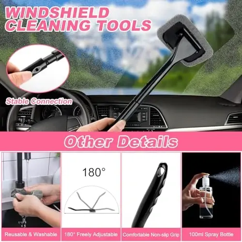 AUTODECO 39Pcs Car Cleaning Wash Kit Interior Detailing Cleaner Kit with High Power Handheld Vacuum, Brush Set, Windshield Tool, Duster, Towels, Tire Brush, Complete Car Care Tools, Pink - 3