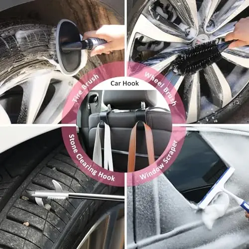 AUTODECO 39Pcs Car Cleaning Wash Kit Interior Detailing Cleaner Kit with High Power Handheld Vacuum, Brush Set, Windshield Tool, Duster, Towels, Tire Brush, Complete Car Care Tools, Pink - 6