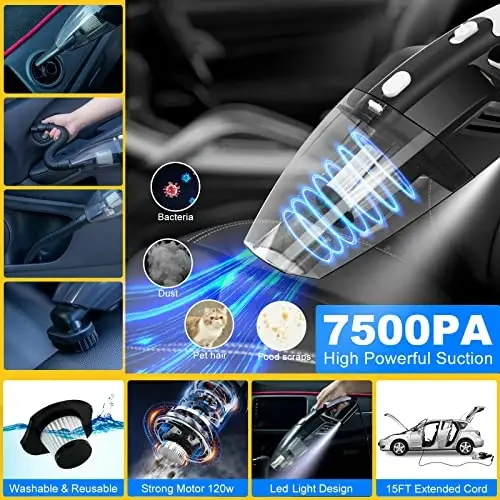 AUTODECO 39Pcs Car Cleaning Wash Kit Interior Detailing Cleaner Kit with High Power Handheld Vacuum, Brush Set, Windshield Tool, Duster, Towels, Tire Brush, Complete Car Care Tools, Blue - 2