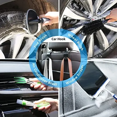 AUTODECO 39Pcs Car Cleaning Wash Kit Interior Detailing Cleaner Kit with High Power Handheld Vacuum, Brush Set, Windshield Tool, Duster, Towels, Tire Brush, Complete Car Care Tools, Blue - 6