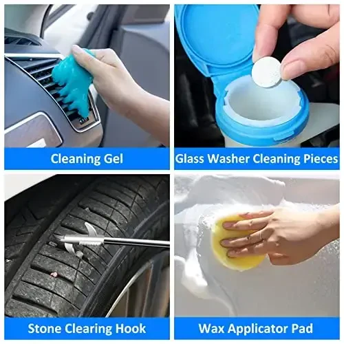 AUTODECO 39Pcs Car Cleaning Wash Kit Interior Detailing Cleaner Kit with High Power Handheld Vacuum, Brush Set, Windshield Tool, Duster, Towels, Tire Brush, Complete Car Care Tools, Blue - 7