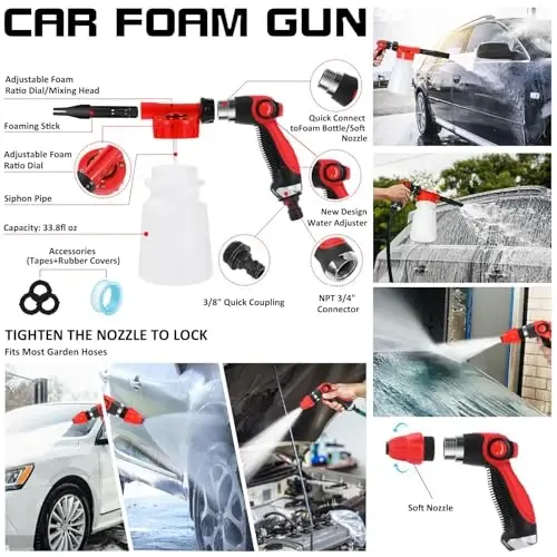AUTODECO 40Pcs Car Wash Detailing Kit Cleaning Kits with Foam Gun Sprayer Vacuum with Long Cord Drill Brush Large Wash Mitt Towels Complete Interior Exterior Car Washing Supply Set Black - 6